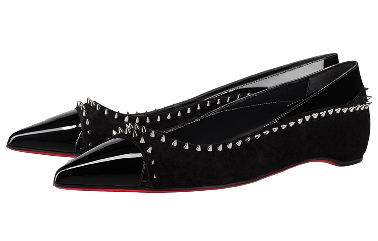 (W) Christian Louboutin Velvet Spikes Flats 'Black' 圖 3
