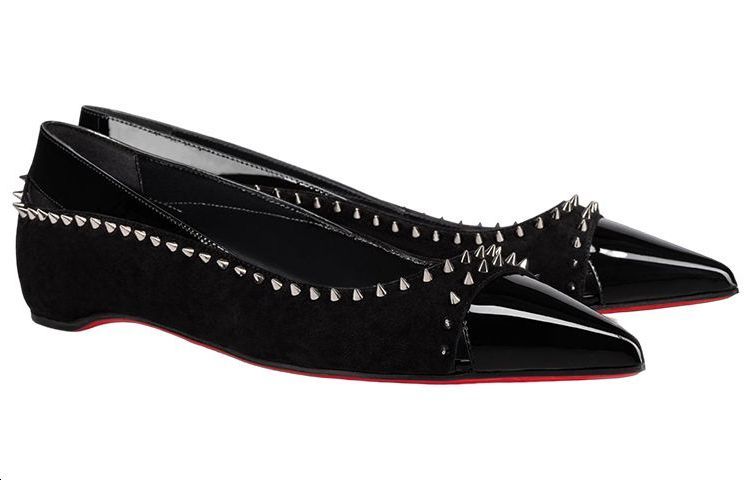 (W) Christian Louboutin Velvet Spikes Flats 'Black' 圖 4