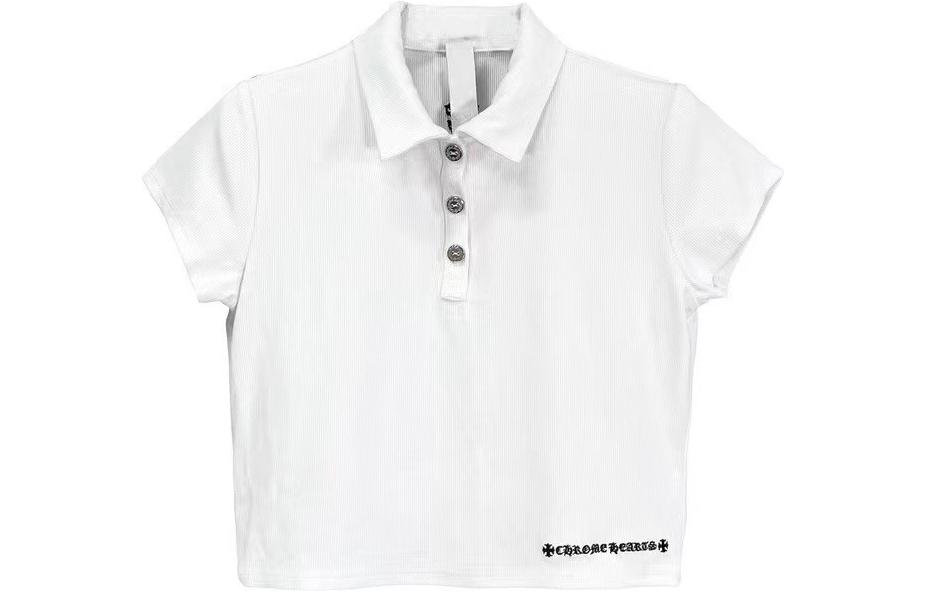 (Women) Chrome Hearts  White Embroidered Button Short Sleeve Polo Shirt. CH-033046213