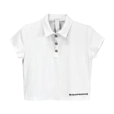 (Women) Chrome Hearts White Embroidered Button Short Sleeve Polo Shirt. CH-033046213