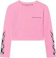 (Women) Chrome Hearts Pink Gothic Logo Flame Graphic Cropped Long-Sleeve T-Shirt ch-061409 (Women) Chrome Hearts Pink Gothic Logo Flame Graphic Cropped Long-Sleeve T-Shirt ch-061409