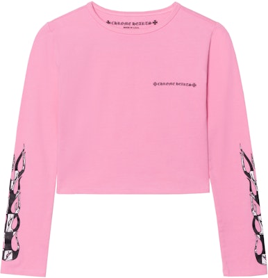 (W) Chrome Hearts 粉色哥德火焰圖案短版長袖T恤 ch-061409 Buy (W) Chrome Hearts 粉色哥德火焰圖案短版長袖T恤 ch-061409