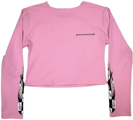 (W) 크롬하츠 핑크 고딕 로고 플레임 그래픽 크롭 긴팔 티셔츠 ch-061409 Order (W) 크롬하츠 핑크 고딕 로고 플레임 그래픽 크롭 긴팔 티셔츠 ch-061409