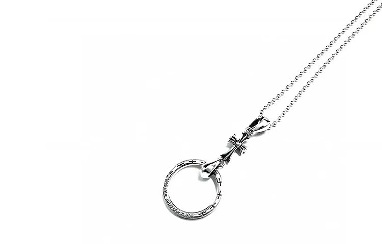 (Women) Chrome Hearts Silver Cross Pendant Necklace Black CH-ZL-01