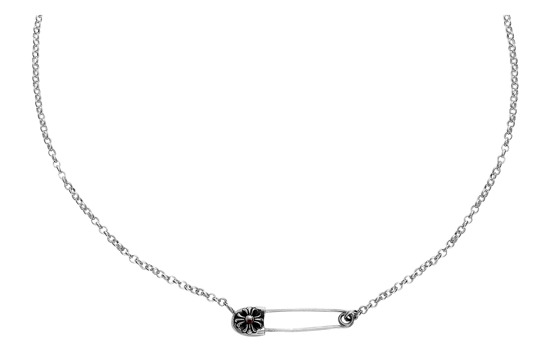 (Women) Chrome Hearts Silver Safety Pin Necklace 925 Silver Chain Necklace CH-ZL-03