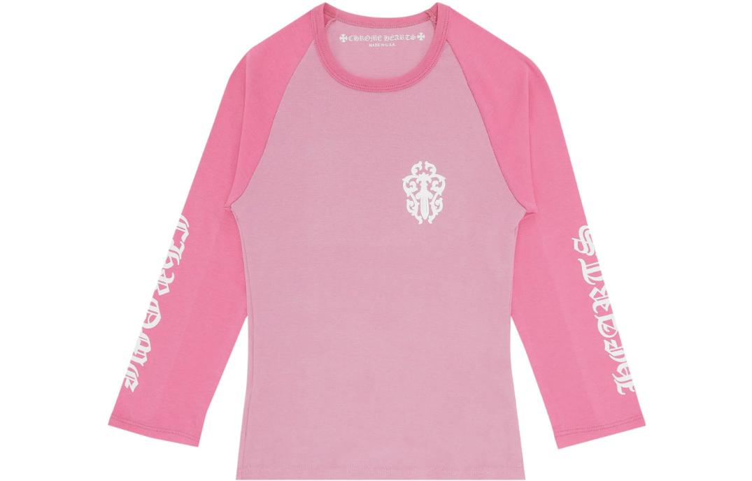 (Women) Chrome Hearts SS22 Pink Raglan 3/4 Sleeve Slim Fit T-Shirt for Women. CH-061805