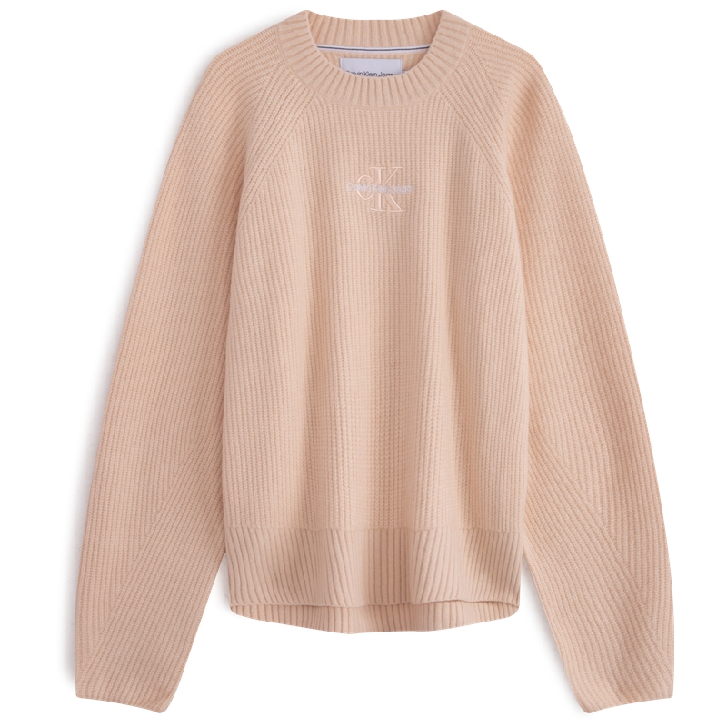 (Women) CK/Calvin Klein  Solid Color Knit Pullover Crewneck Sweater with Logo. J223409