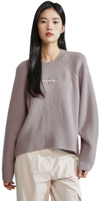 (Women) CK/Calvin Klein Solid Color Knit Pullover Crewneck Sweater with Logo. J223409 Cheap (Women) CK/Calvin Klein Solid Color Knit Pullover Crewneck Sweater with Logo. J223409