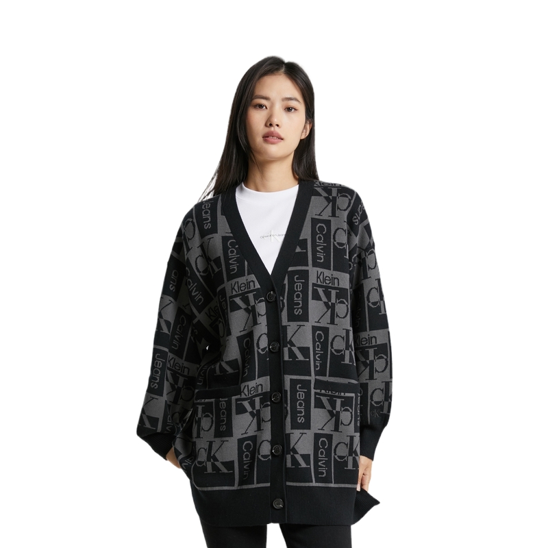 Shop (W) CK/Calvin Klein V-Neck Sweater Rajut Tombol - Space Black J222311BEH