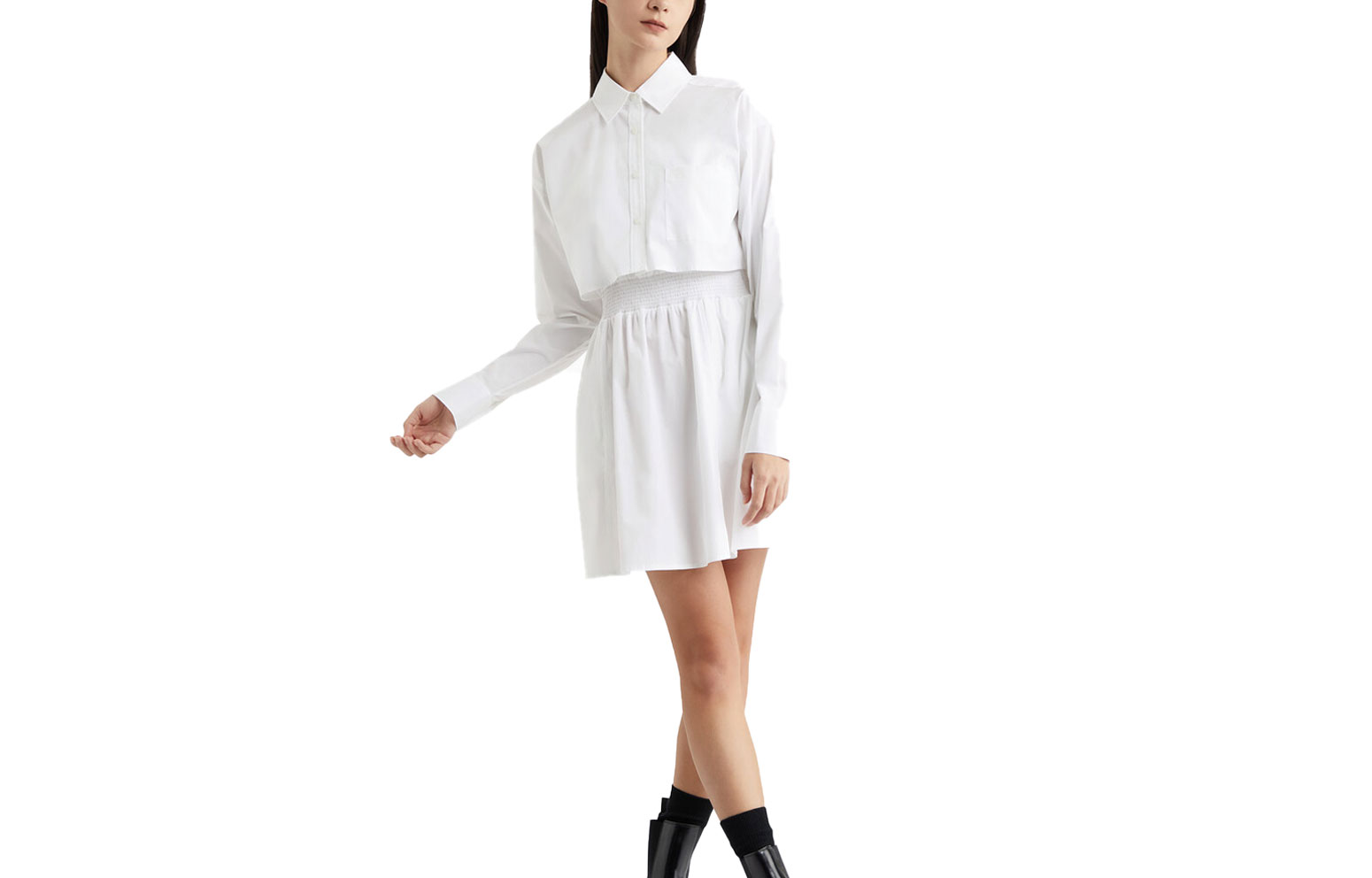 (Women) CK Calvin Klein  White Solid Square Neck Long Sleeve Top & Dress Set. J222953-YAF