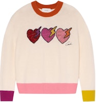 (Women) COACH Beige Color-Block Heart Embroidered Crewneck Sweater. C6557-CRM (Women) COACH Beige Color-Block Heart Embroidered Crewneck Sweater. C6557-CRM
