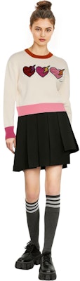 (W) コーチ ベージュ カラーブロック ハート刺繍 クルーネックセーター. C6557-CRM Shop (W) コーチ ベージュ カラーブロック ハート刺繍 クルーネックセーター. C6557-CRM