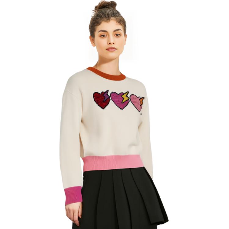 Purchase (W) コーチ ベージュ カラーブロック ハート刺繍 クルーネックセーター. C6557-CRM