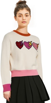 (W) コーチ ベージュ カラーブロック ハート刺繍 クルーネックセーター. C6557-CRM Purchase (W) コーチ ベージュ カラーブロック ハート刺繍 クルーネックセーター. C6557-CRM