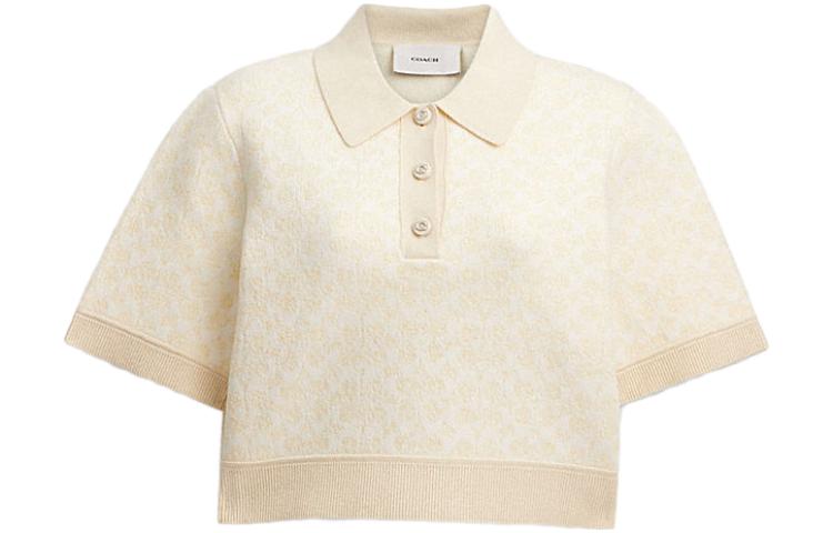 (Women) COACH  Beige Short Sleeve Button-Up Sporty Polo Shirt. CK040-CU3
