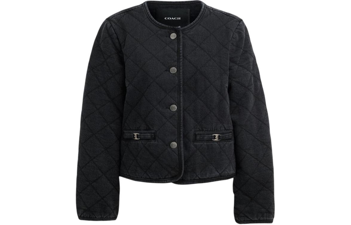 (Women) COACH  Black Casual Short Jacket with Seam Detailing Long Sleeves CS014-BLK