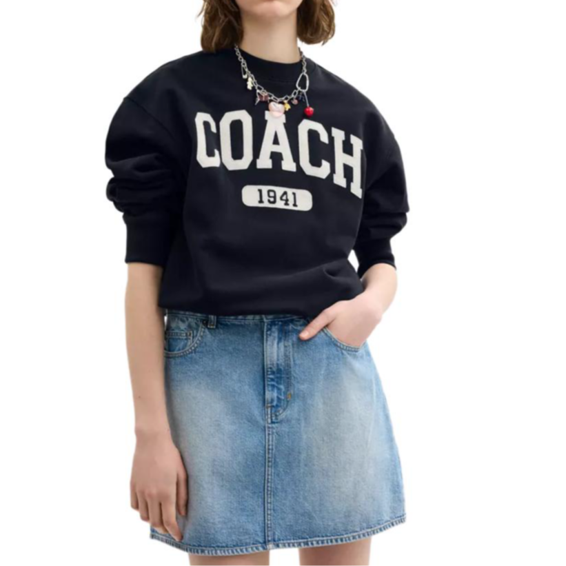 Lookbook (Women) COACH  Black Cotton Boyfriend Style Crewneck Sweatshirt CAH74-NAV