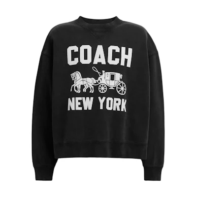(Women) COACH Black Cotton Sweatshirt with Carriage Print - Loose Fit. CBD22-BLK