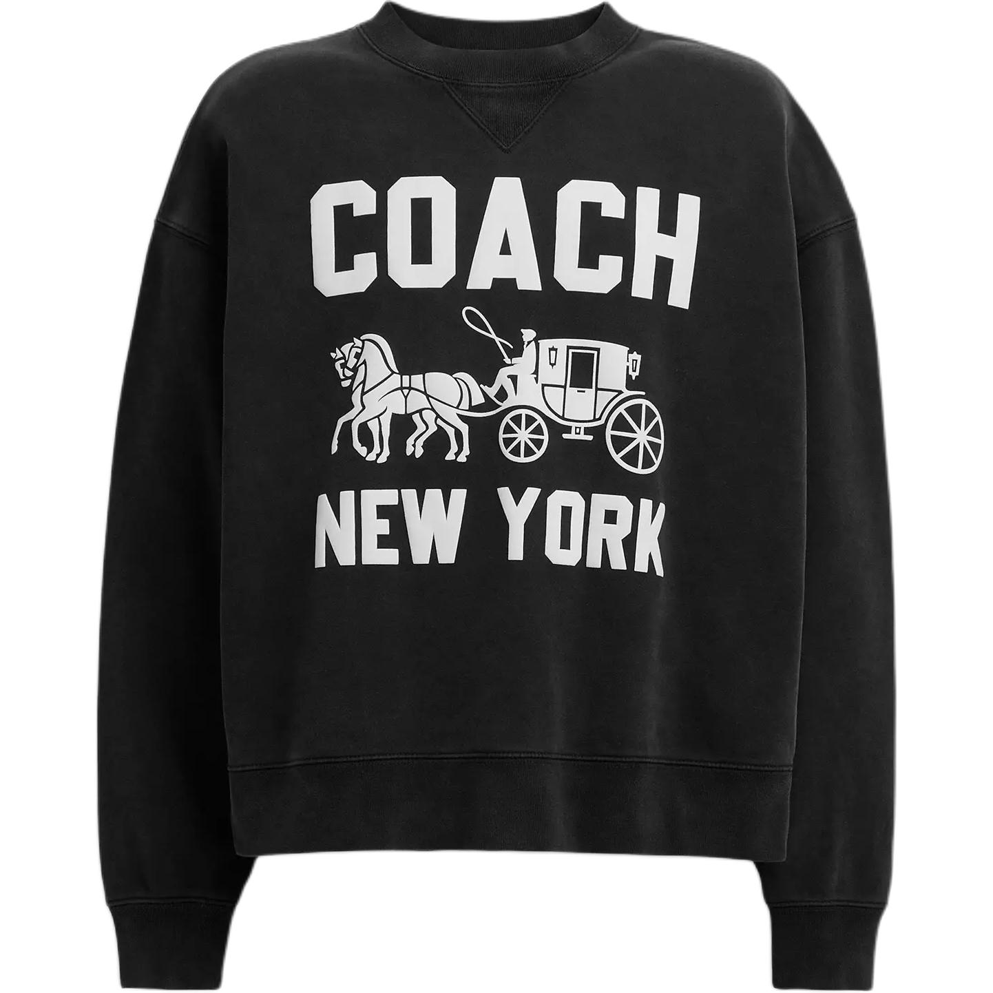 Order (Women) COACH  Black Cotton Sweatshirt with Carriage Print - Loose Fit. CBD22-BLK