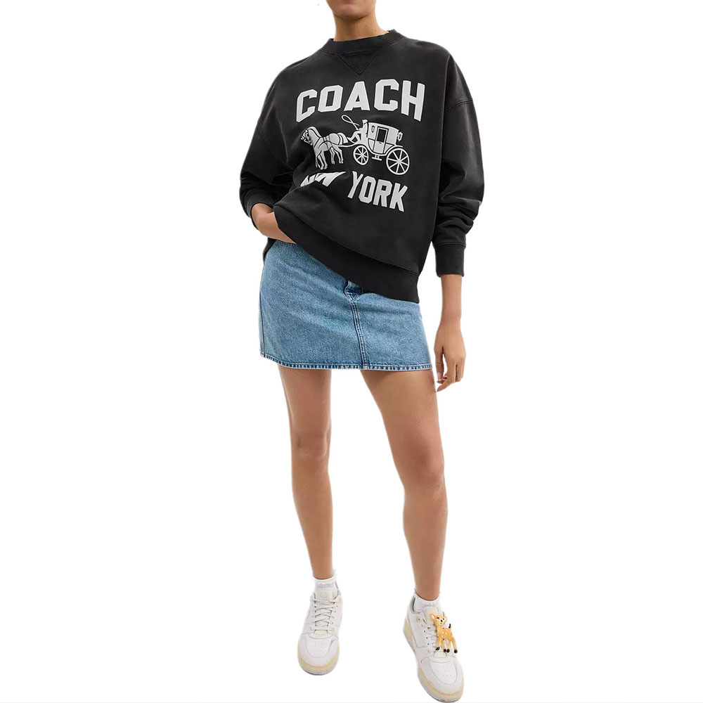 Shop (Women) COACH  Black Cotton Sweatshirt with Carriage Print - Loose Fit. CBD22-BLK