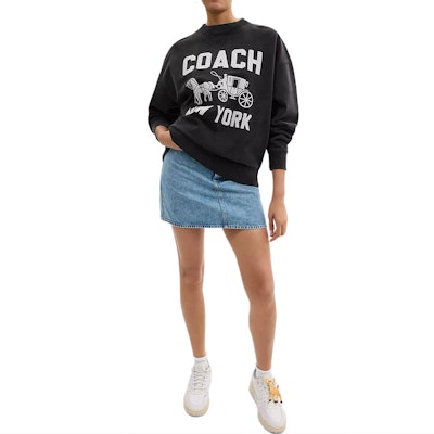 (Women) COACH Black Cotton Sweatshirt with Carriage Print - Loose Fit. CBD22-BLK Shop (Women) COACH Black Cotton Sweatshirt with Carriage Print - Loose Fit. CBD22-BLK