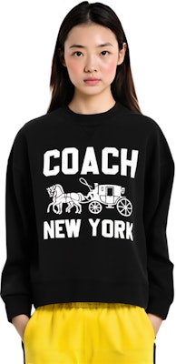 (Women) COACH Black Cotton Sweatshirt with Carriage Print - Loose Fit. CBD22-BLK Sizing (Women) COACH Black Cotton Sweatshirt with Carriage Print - Loose Fit. CBD22-BLK