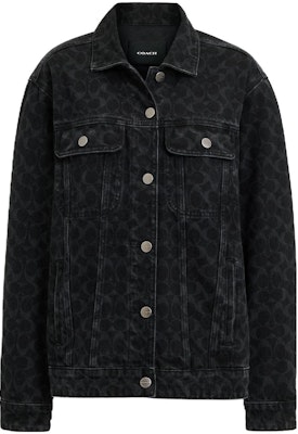 (W) COACH Jaket Denim Hitam dengan Logo Solid dan Kerah Lancip. CL264-BLK Buy (W) COACH Jaket Denim Hitam dengan Logo Solid dan Kerah Lancip. CL264-BLK