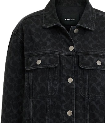 (W) COACH Jaket Denim Hitam dengan Logo Solid dan Kerah Lancip. CL264-BLK Details for (W) COACH Jaket Denim Hitam dengan Logo Solid dan Kerah Lancip. CL264-BLK