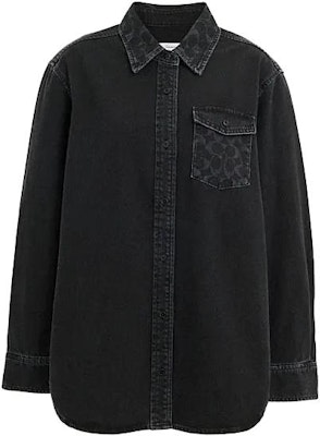 (W) 코치 블랙 데님 긴소매 셔츠 솔리드 로고 디자인. CL269-BLK Buy (W) 코치 블랙 데님 긴소매 셔츠 솔리드 로고 디자인. CL269-BLK