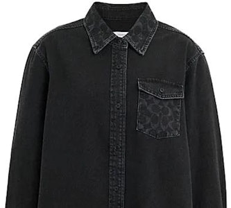 (W) 코치 블랙 데님 긴소매 셔츠 솔리드 로고 디자인. CL269-BLK Sizing (W) 코치 블랙 데님 긴소매 셔츠 솔리드 로고 디자인. CL269-BLK