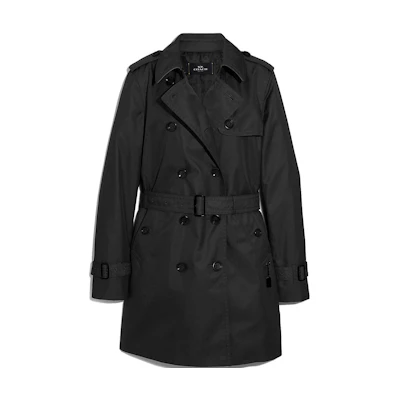 (Women) COACH Black Double-Breasted Belted Mid-Length Trench Coat. F34024-BLK