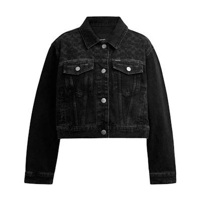 (Women) COACH Black Floral Print Long Sleeve Jacket with Single Button Closure. CY636-BLK