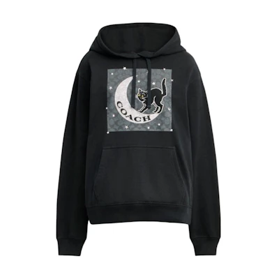 (Women) COACH Black Hoodie with Solid Color and Black Cat Design. CX168-BLK