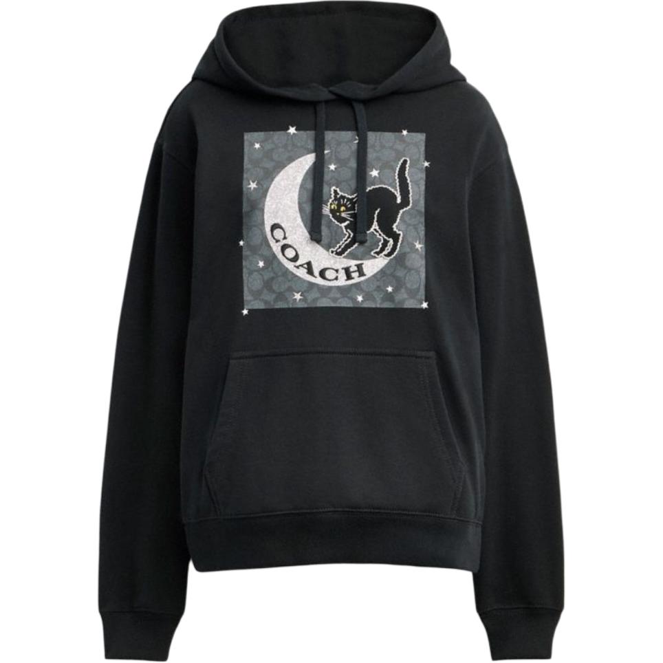 Order (Women) COACH  Black Hoodie with Solid Color and Black Cat Design. CX168-BLK