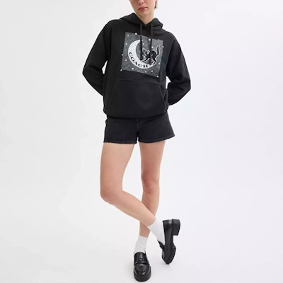 (Women) COACH Black Hoodie with Solid Color and Black Cat Design. CX168-BLK Lookbook (Women) COACH Black Hoodie with Solid Color and Black Cat Design. CX168-BLK