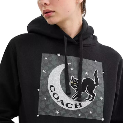 (Women) COACH Black Hoodie with Solid Color and Black Cat Design. CX168-BLK Purchase (Women) COACH Black Hoodie with Solid Color and Black Cat Design. CX168-BLK