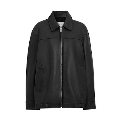 (Women) COACH Black Leather Jacket SS24 with Zipper and Point Collar. CQ829-BLK