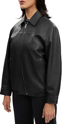 (W) COACH 黑色皮革外套 SS24,配拉鍊與尖領設計。 CQ829-BLK Purchase (W) COACH 黑色皮革外套 SS24,配拉鍊與尖領設計。 CQ829-BLK