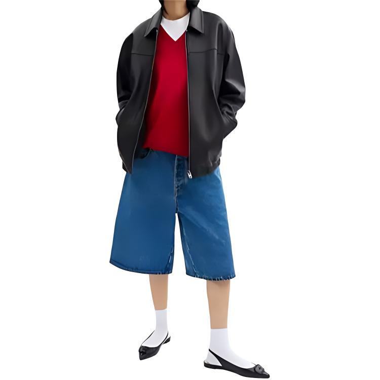 Details for (W) COACH 黑色皮革外套 SS24，配拉鍊與尖領設計。 CQ829-BLK