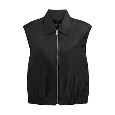 (Women) COACH Black Logo Letter Zipped Polo Vest SS24 CS555-BLK