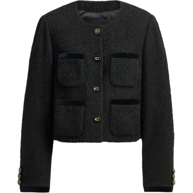 (Women) COACH  Black Long-Sleeve Short Jacket with Single Button Closure. CU429-BLK