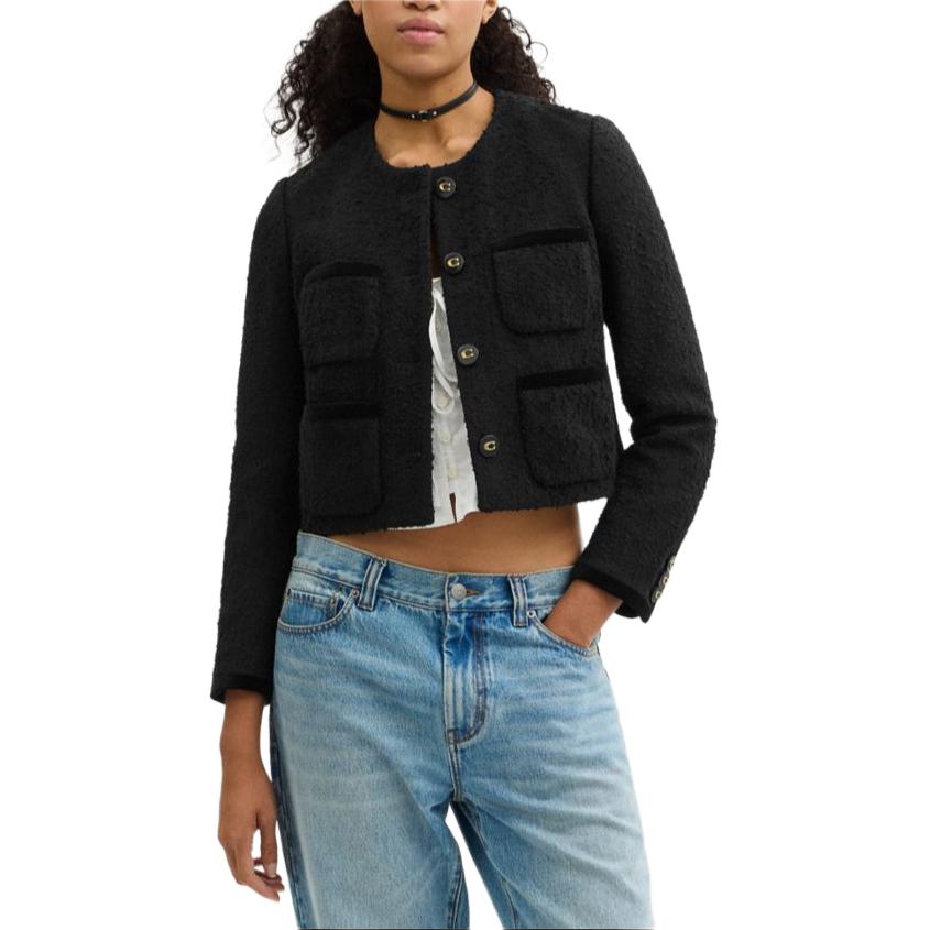 Lookbook (W) COACH 黑色單扣長袖短版外套 CU429-BLK