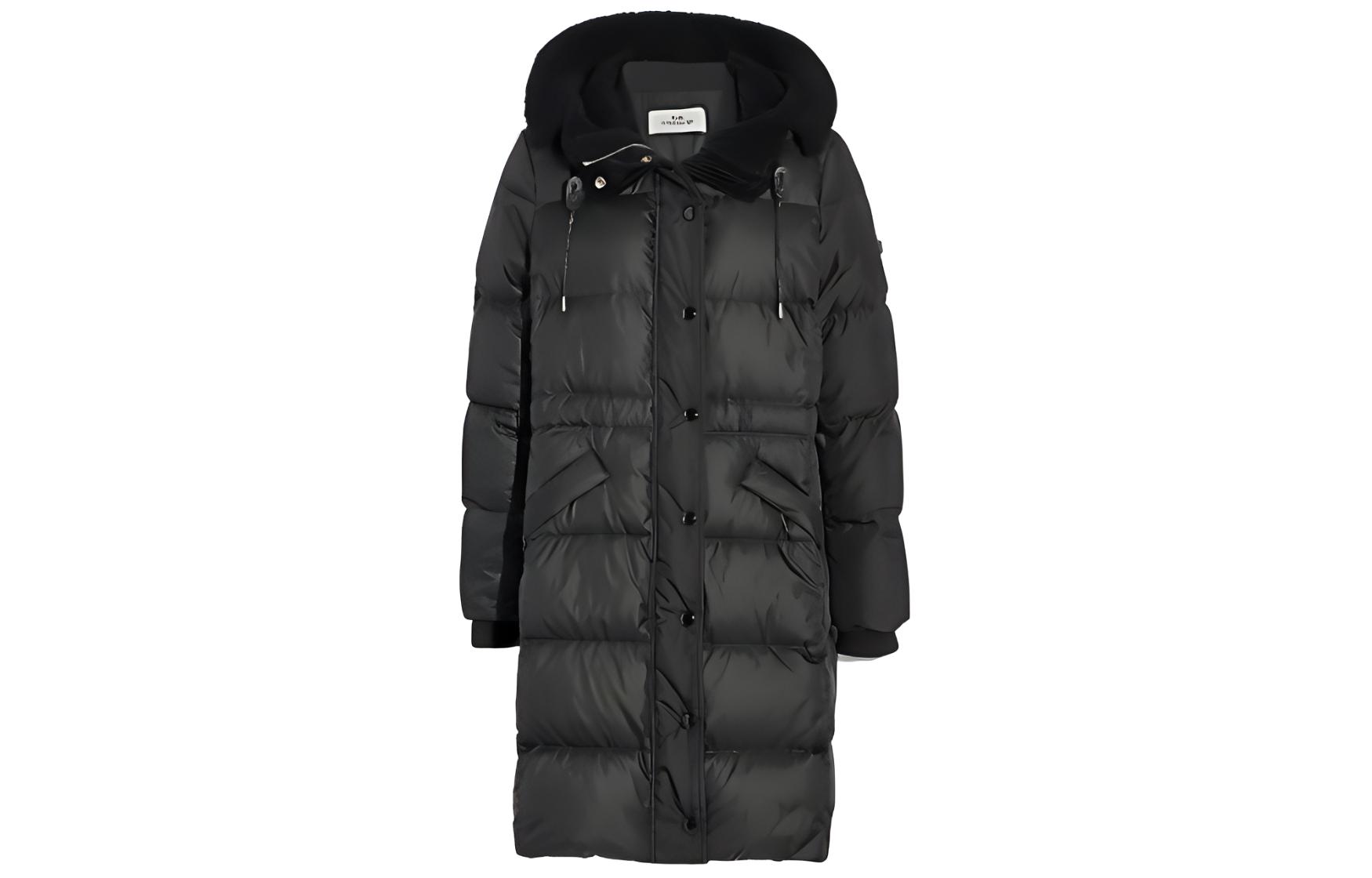 (Women) COACH  Black Long Sleeve Hooded Zip-Up Mid-Length Down Jacket. F34128-BLK