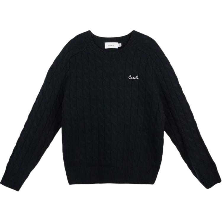 Order (Women) COACH  Black Round Neck Long Sleeve Sweater with Logo Print. CY564-BLK