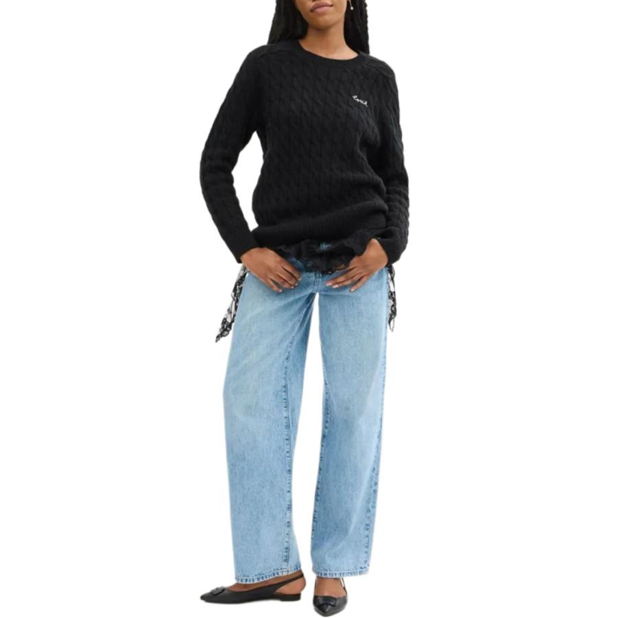 Shop (Women) COACH  Black Round Neck Long Sleeve Sweater with Logo Print. CY564-BLK