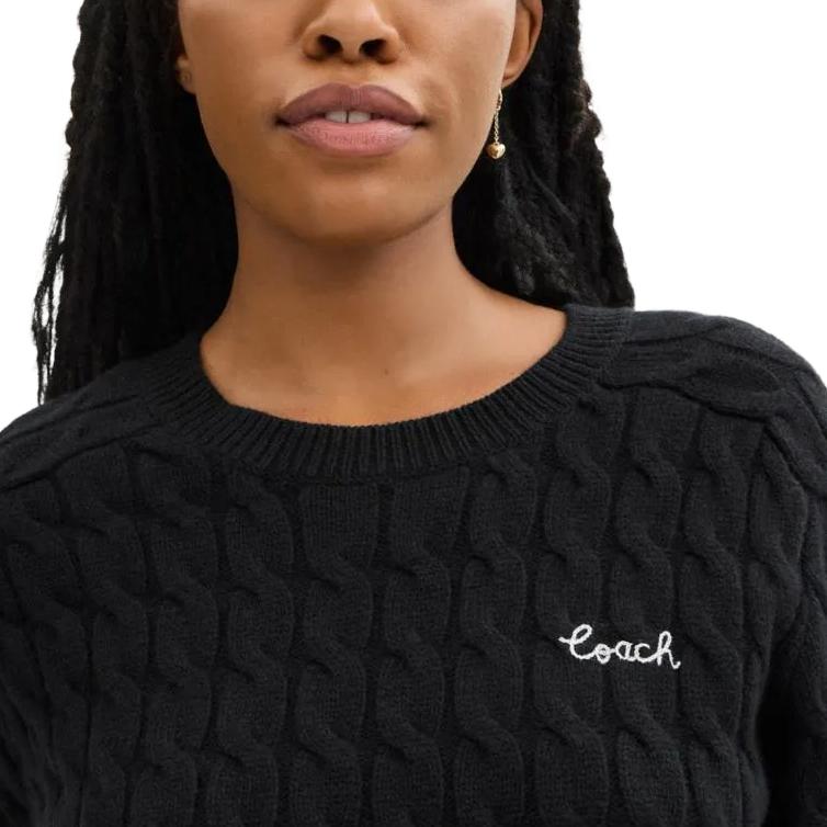 Details for (Women) COACH  Black Round Neck Long Sleeve Sweater with Logo Print. CY564-BLK