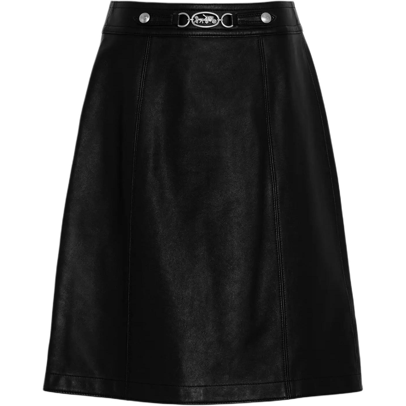(Women) COACH  Black Short Skirt with Metal Logo Casual Design. CF034-BLK