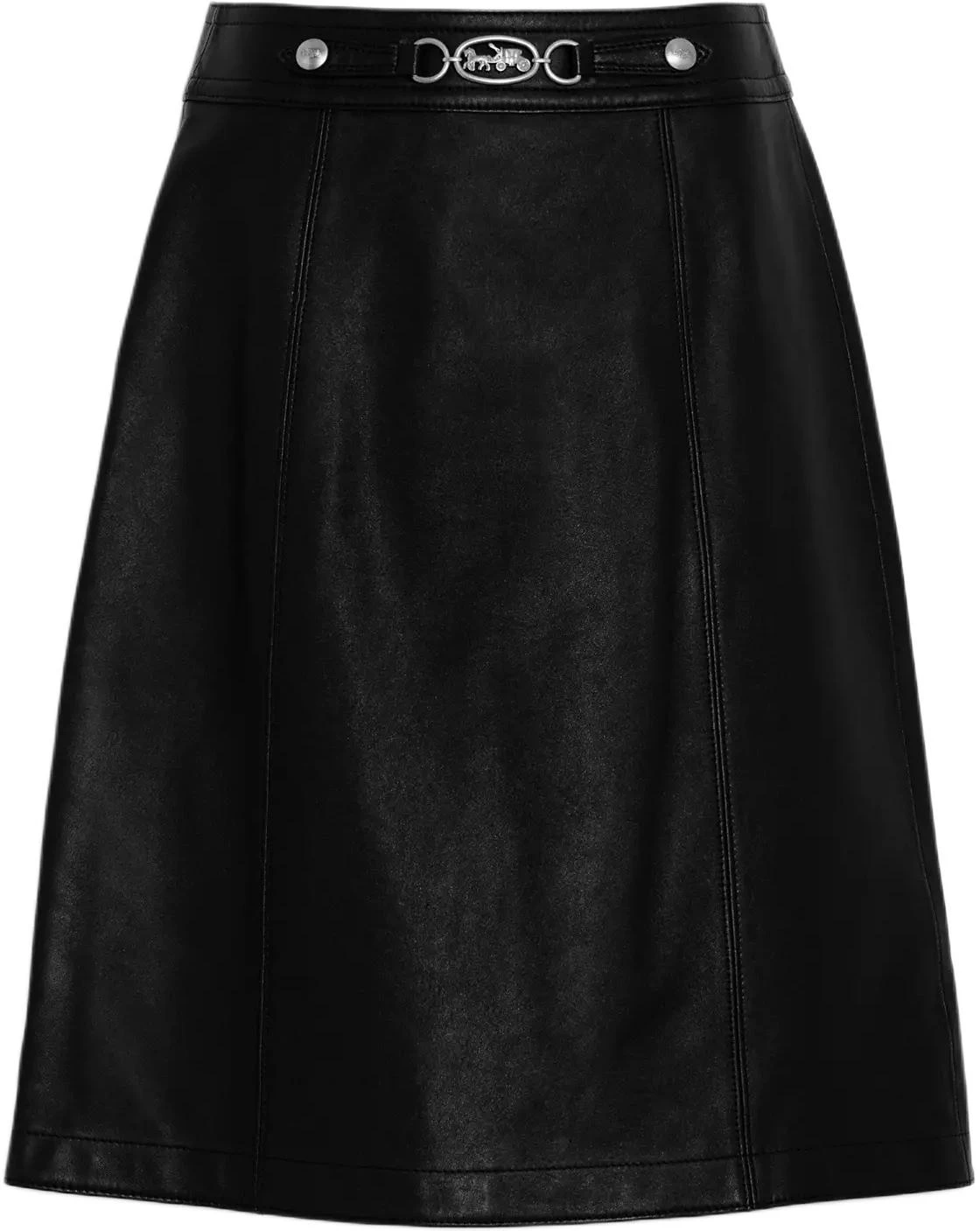 women-coach-black-short-skirt-with-metal-logo-casual-design-cf-034-blk