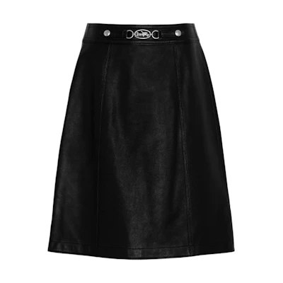 (Women) COACH Black Short Skirt with Metal Logo Casual Design. CF034-BLK