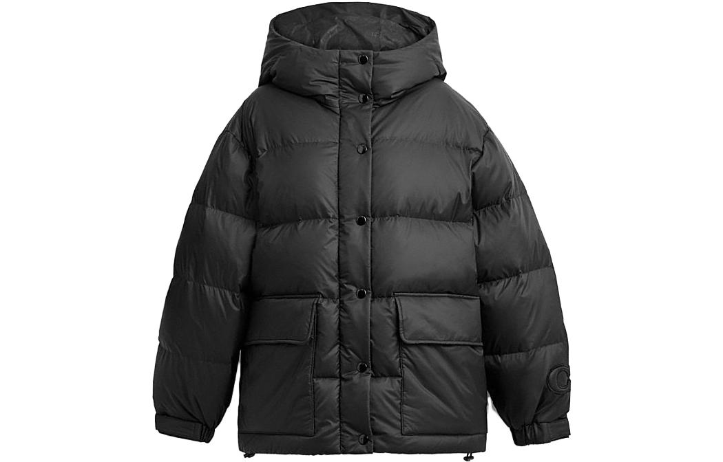 (Women) COACH  Black Solid Color Hooded Casual Loose Long Sleeve Down Jacket CL699-BLK